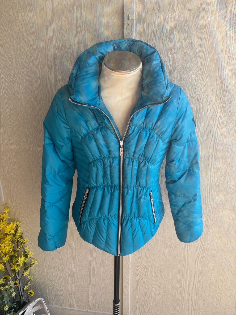 Guess Women's Teal Quilted Puffer Jacket